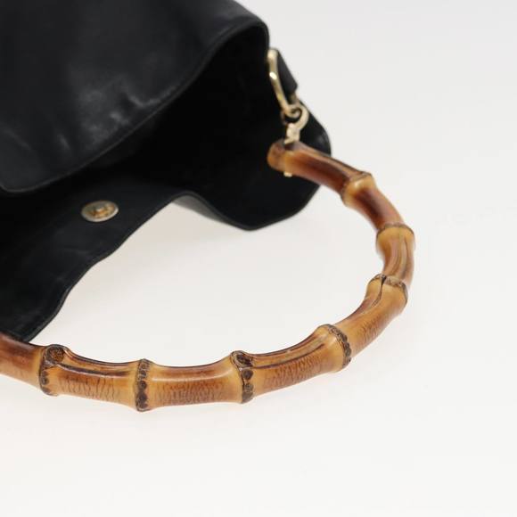 GUCCI Bamboo Hand Bag Leather 2way Black 001 1577 Auth 81330 - Picture 7 of 16